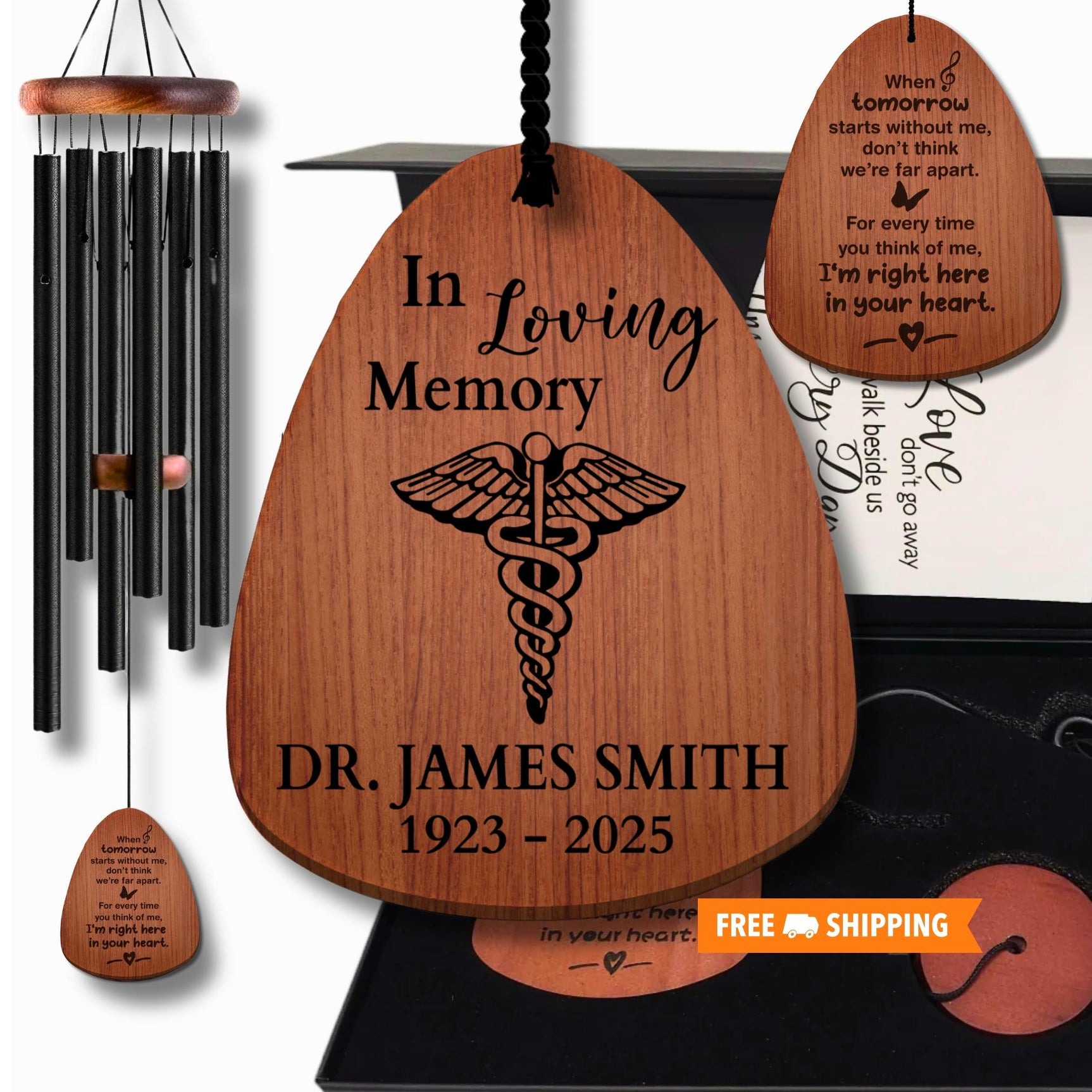 Personalized Doctor or Nurse Memorial Wind Chimes | Funeral Sympathy Gift Box for Medical Professional Loss