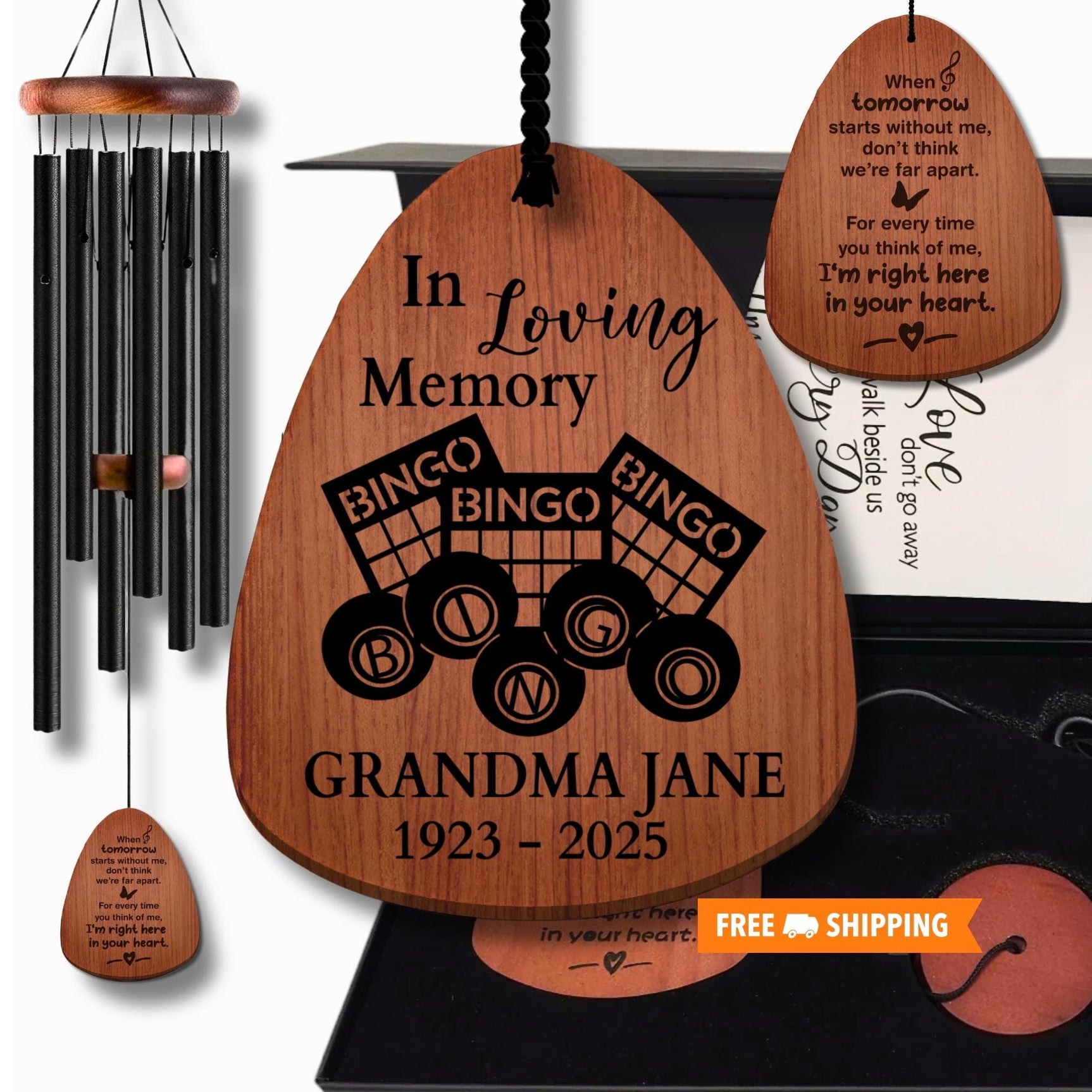 Bingo Memorial Wind Chimes for Loss of Grandma | Sympathy Windchimes Gift Box Remembrance