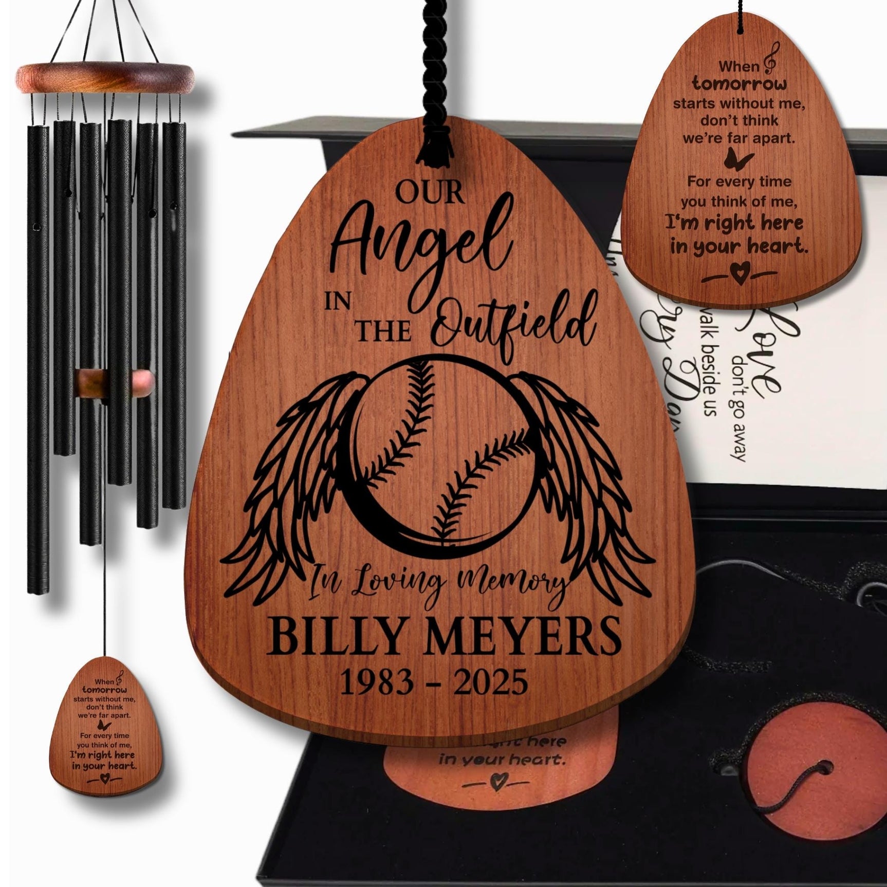 Personalized Baseball Memorial Wind Chime – In Loving Memory of Son, Sympathy Gift with Angel Wings