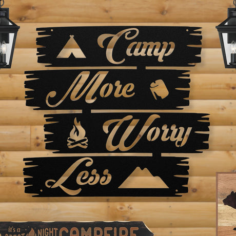 Camp More Worry Less Sign for Family Campsite | Personalized Last Name Large Outdoor Camping  Decor | Log Cabin Camping Gifts