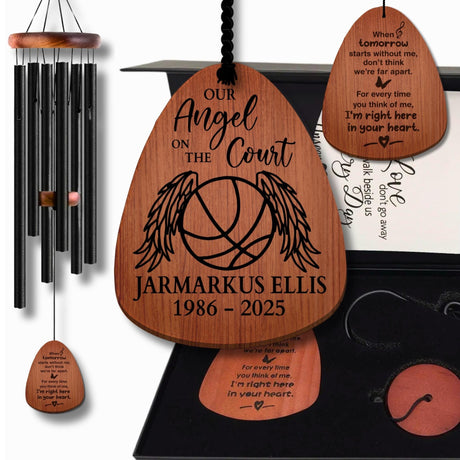 Personalized Basketball Memorial Wind Chime In Loving Memory of Son Sympathy Gift with Angel Wings