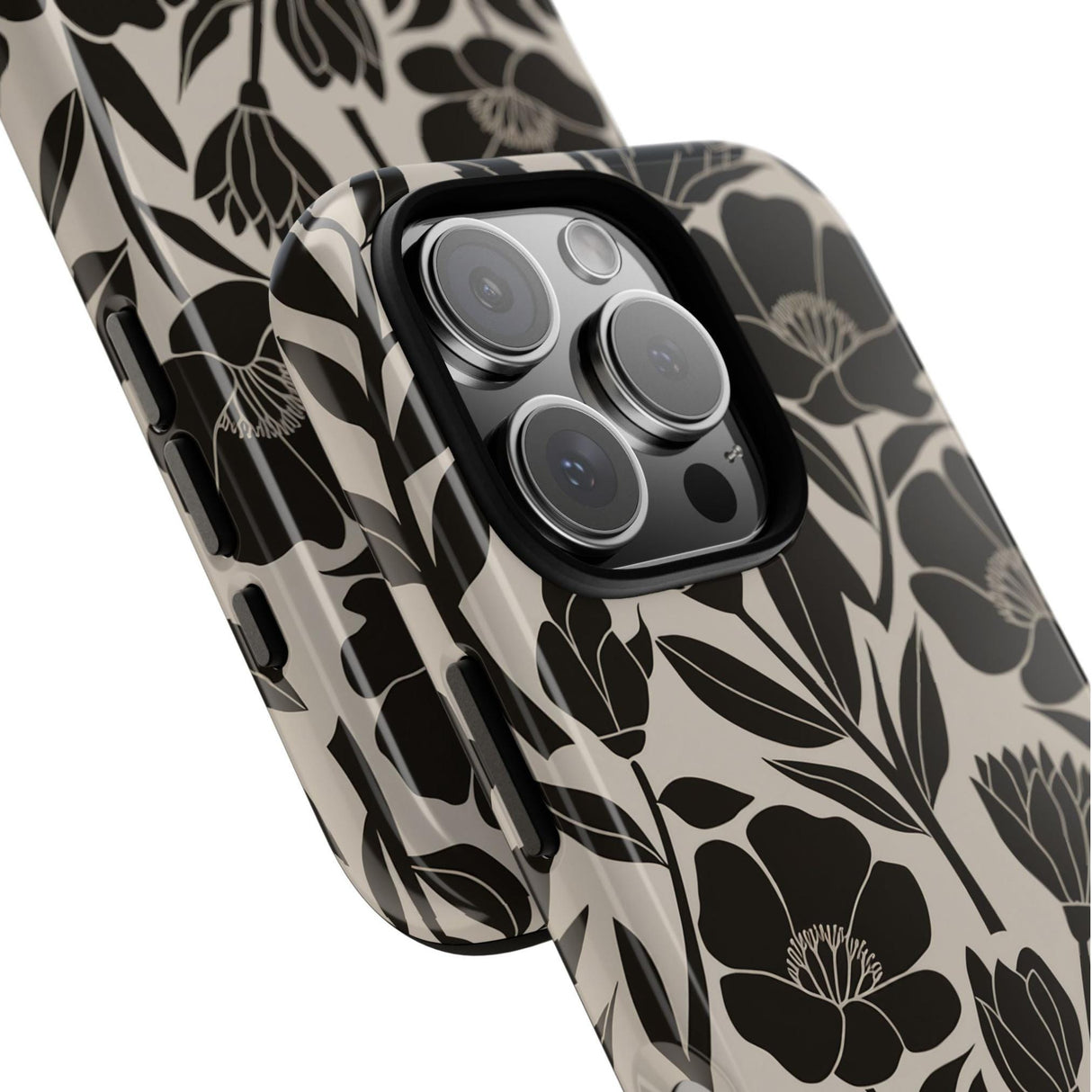 Iphone 16 Case Black and White Floral Design Iphone 15 Contrast Iphone Pro Max 13 14 Tough Case 8 X 10 11 12 Flowers Cell Phone Cover