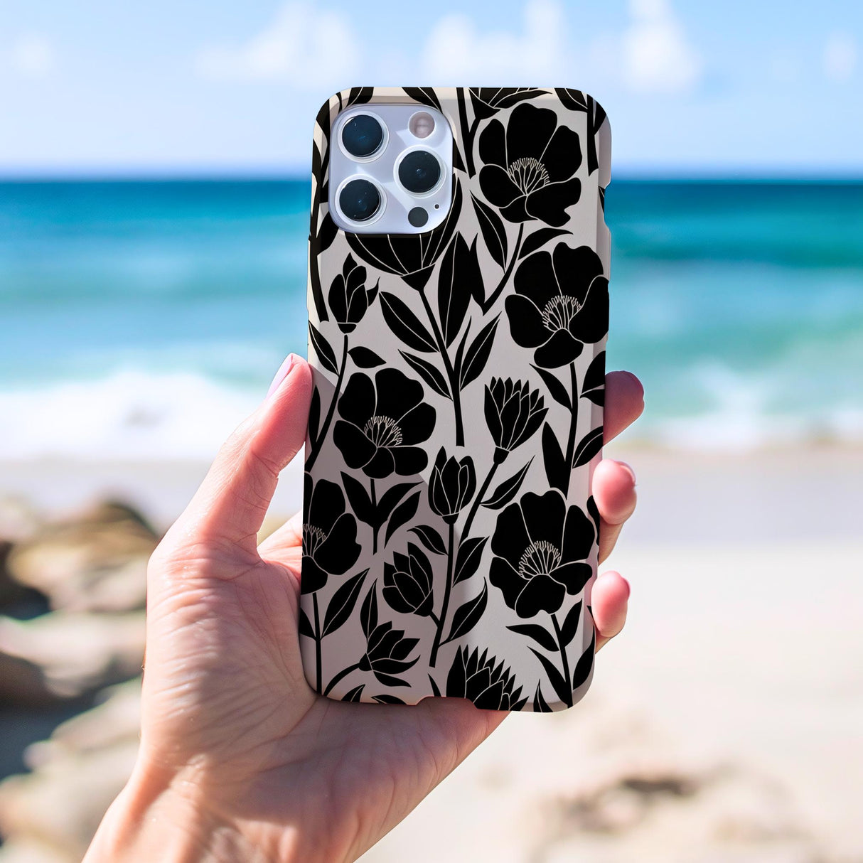 Iphone 16 Case Black and White Floral Design Iphone 15 Contrast Iphone Pro Max 13 14 Tough Case 8 X 10 11 12 Flowers Cell Phone Cover