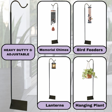 Adjustable Shepherds Hook Floor Stand For Wind Chimes Hanging Lantern Hook 60 Inch Freestanding Bird Feeders Flowers