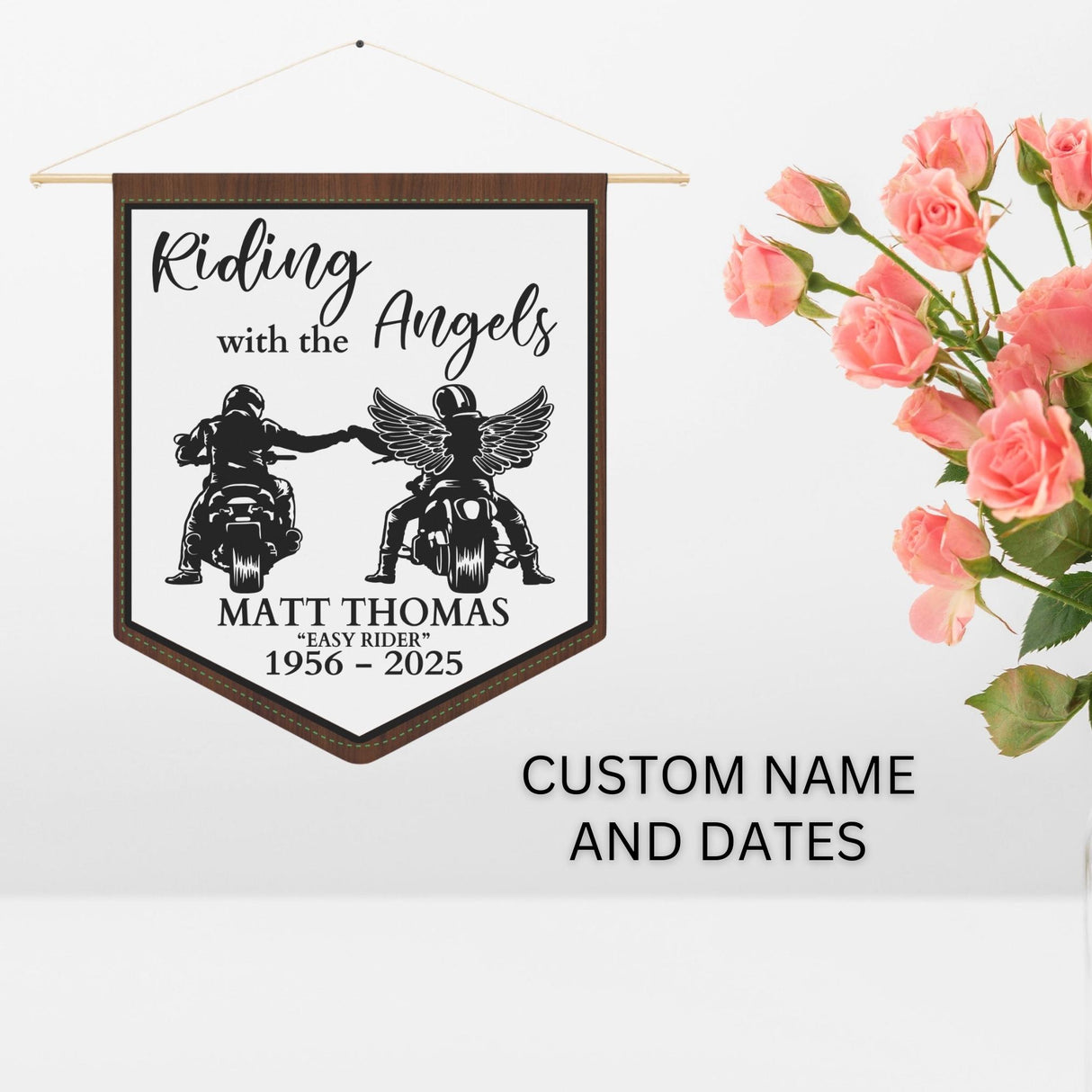 Motorcycle Memorial for Men Sympathy Gift for Dad Husband Biker Buddies Personalized Banner Bike Pennant Home Decor Hanging Wall Art