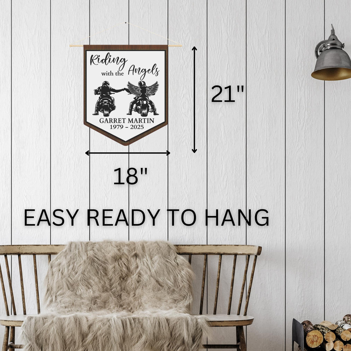 Motorcycle Memorial for Men Sympathy Gift for Dad Husband Biker Buddies Personalized Banner Bike Pennant Home Decor Hanging Wall Art