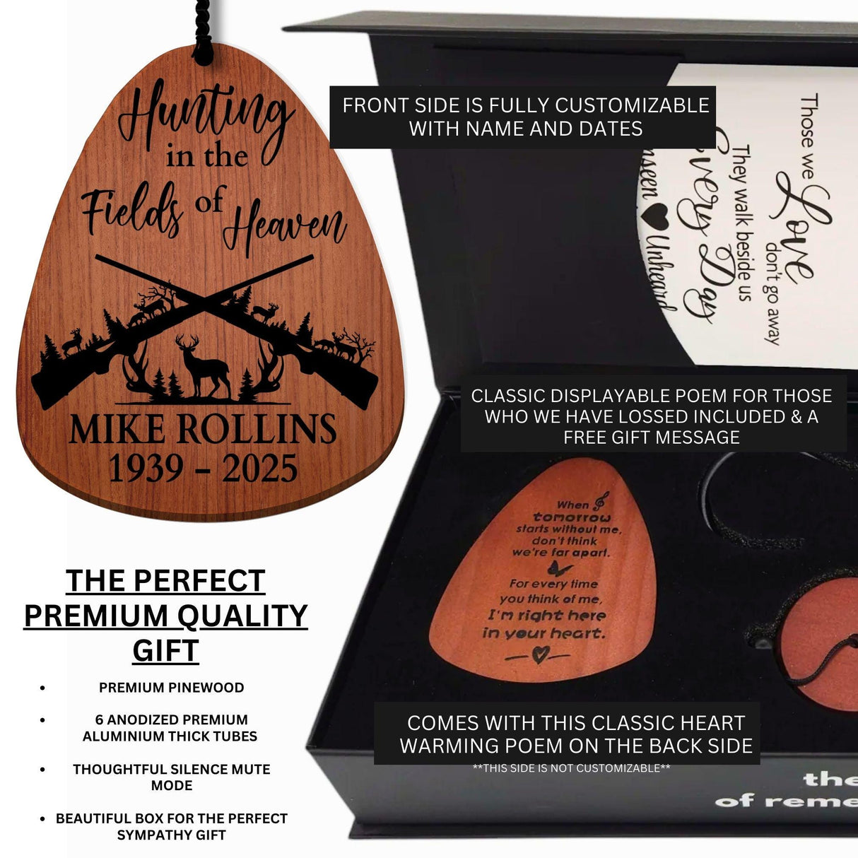 Hunting The Fields Heaven Fathers Day Remembrance Hunter Outdoorsman Wind Chime Deer Tribute Outdoors