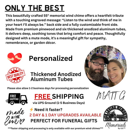 Memorial Wind Chime Baseball Sympathy Gift Sorry for Your Loss Personalized Loss of Son Tribute Large 55 Inch Outdoor Wind Chime Gift Box