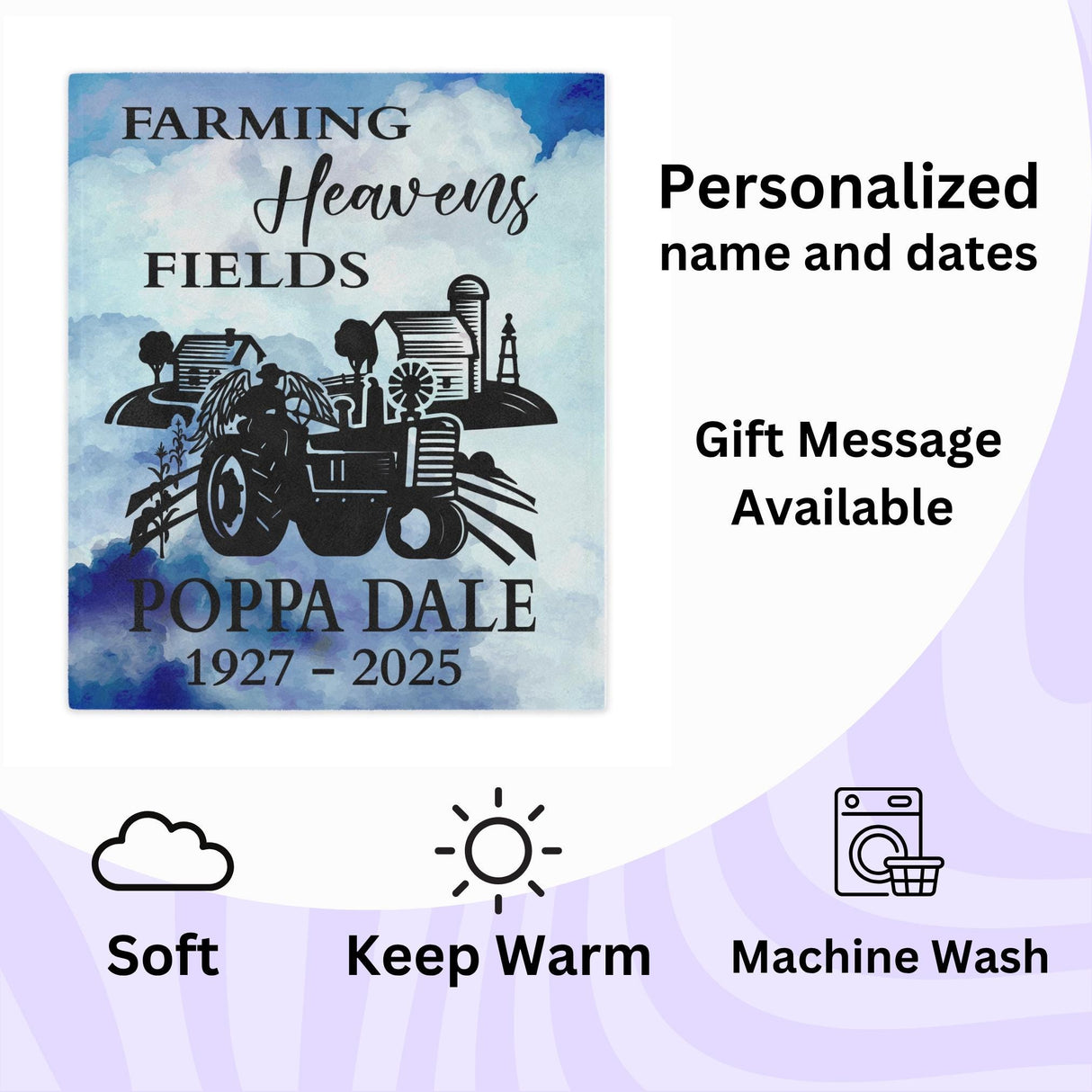 Farmer Memorial Blanket Gift Farming Heavens Fields Dad Living Room Throw Blanket Personalized Living Room Blanket Loss of Grandfather