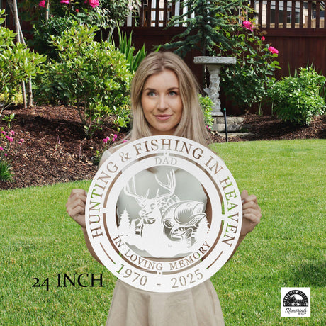 Hunter & Fishing Memorial Sign – Personalized Outdoor Wall Tribute Outdoor Deer Fish Gift Dad Sympathy Gift for Loss