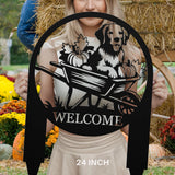 Outdoor Autumn Decor Dog Pumpkin Welcome Sign Yard Stake Fall Decorations