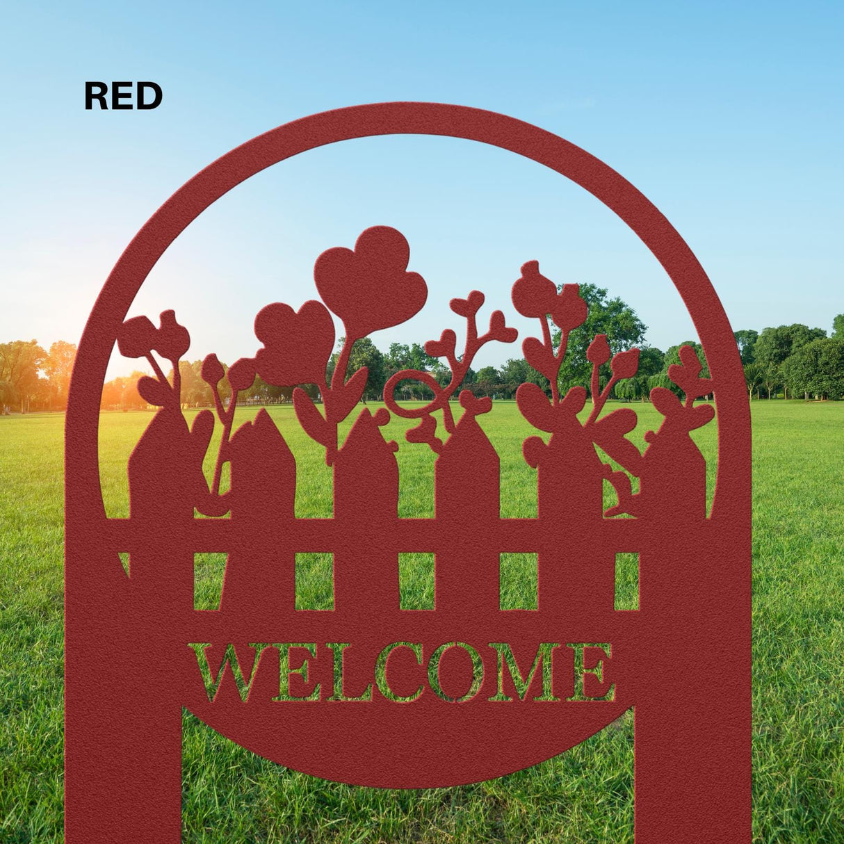 Flowers Welcome Sign Garden Stake Outdoor Outside Metal Lawn Ornaments