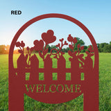 Flowers Welcome Sign Garden Stake Outdoor Outside Metal Lawn Ornaments
