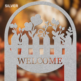 Flowers Welcome Sign Garden Stake Outdoor Outside Metal Lawn Ornaments