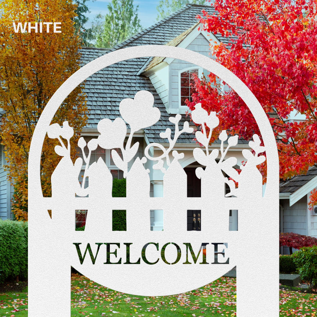 Flowers Welcome Sign Garden Stake Outdoor Outside Metal Lawn Ornaments