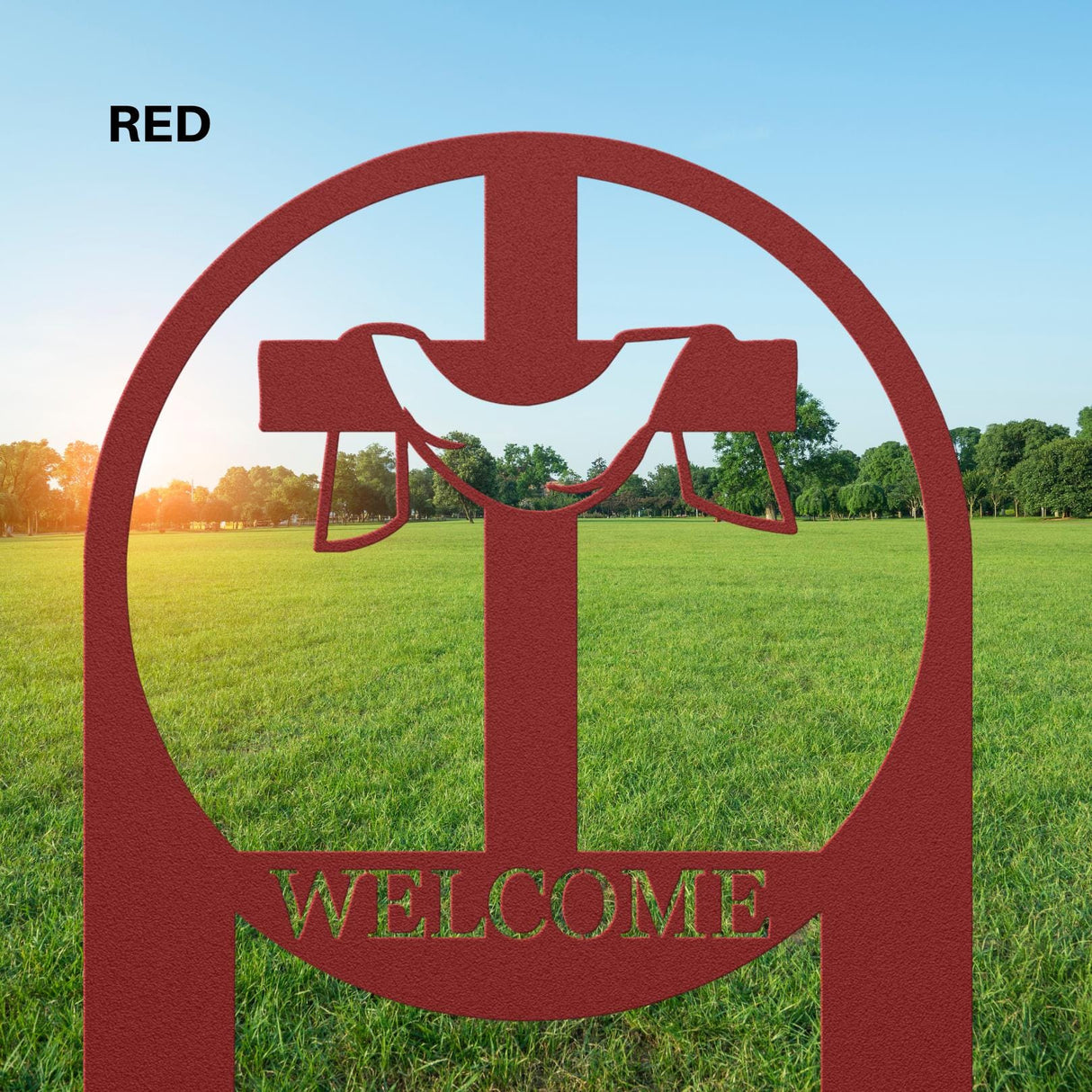 Cross Welcome Sign Yard Staked Outdoor Christian Front Lawn Metal Staked Art