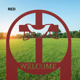 Cross Welcome Sign Yard Staked Outdoor Christian Front Lawn Metal Staked Art