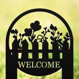Flowers Fence Welcome Sign