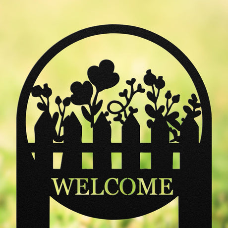 Flowers Fence Welcome Sign