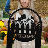 Flowers Welcome Sign Garden Stake Outdoor Outside Metal Lawn Ornaments