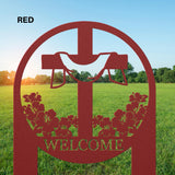 Hibiscus Cross Sign Stake Welcome Outdoor Christian Tropical Lawn Metal Staked Art