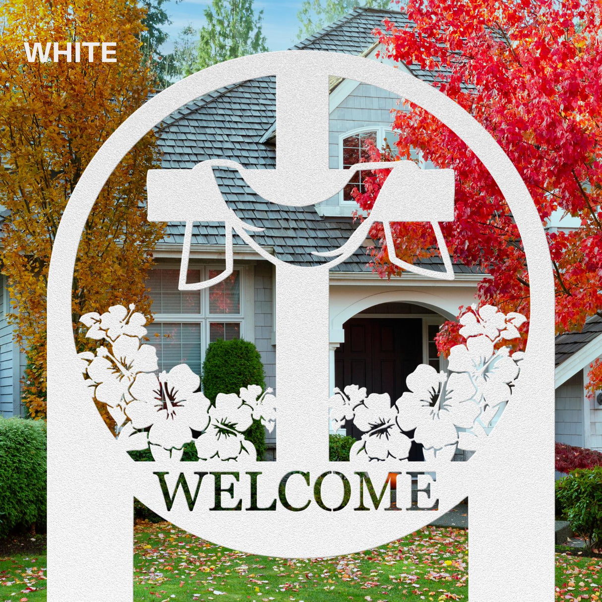 Hibiscus Cross Sign Stake Welcome Outdoor Christian Tropical Lawn Metal Staked Art