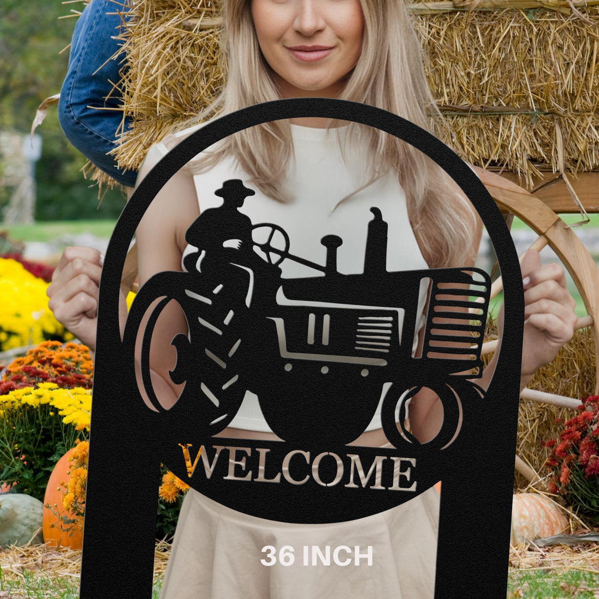 Farmhouse Welcome Stake Sign Tractor Theme Outside Decorations for Yard