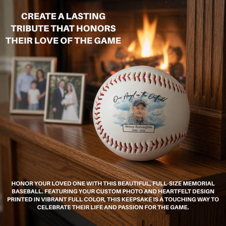 Personalized Baseball Memorial - Our Angel in the Outfield Photo Baseball Gift for Dad or Grandpa