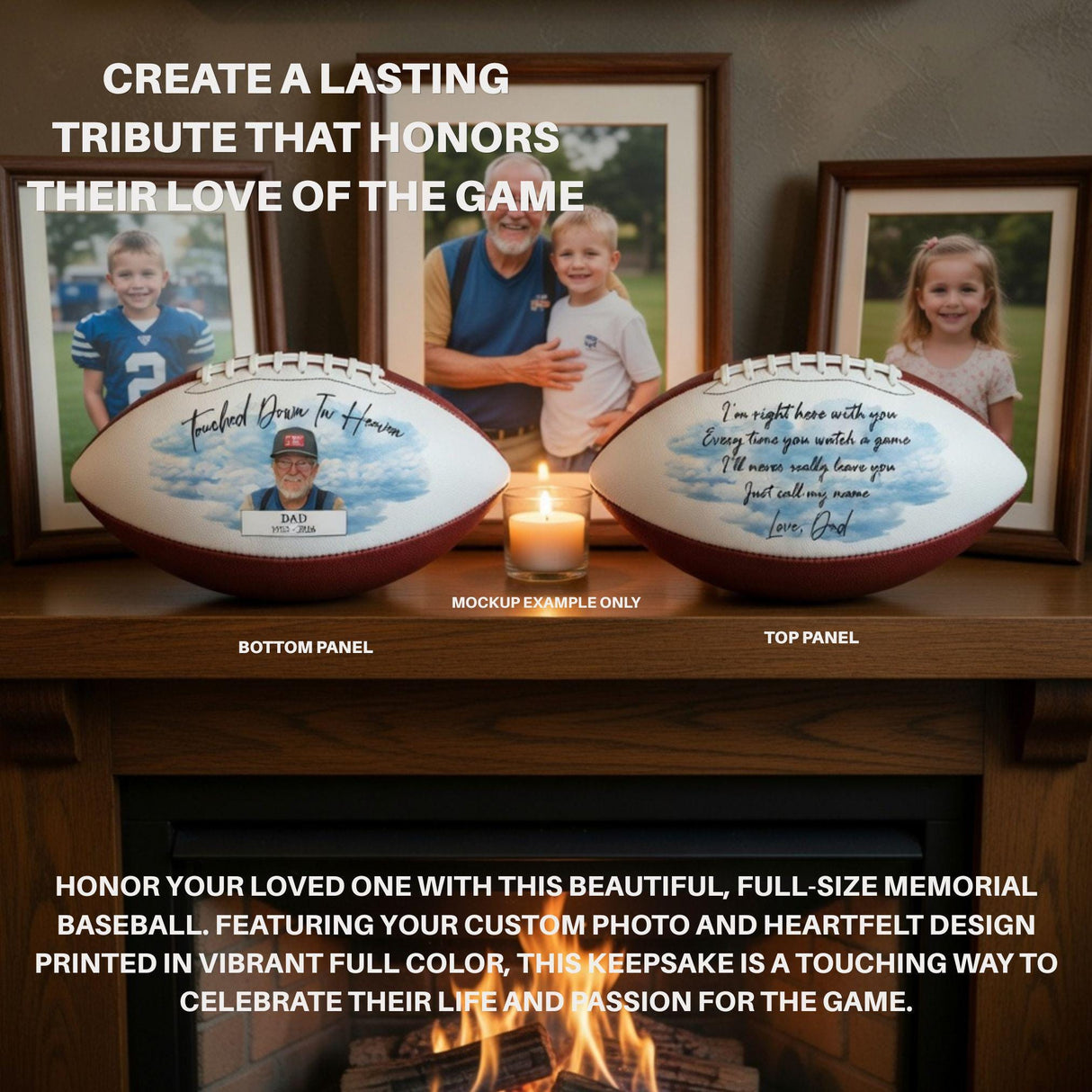 Personalized Football Memorial - Touched Down In Heaven Photo Football Gift for Dad or Player