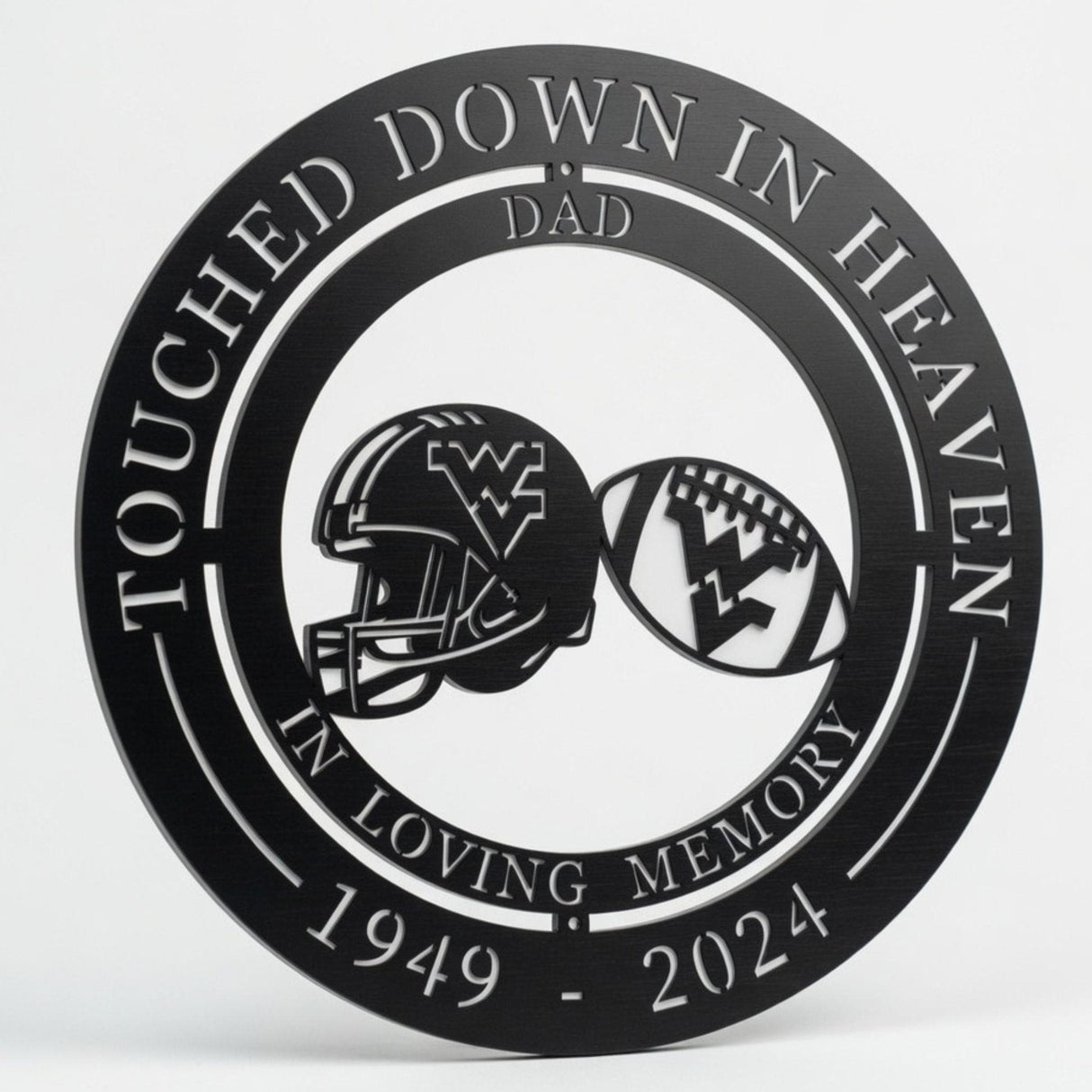 West Virginia Football Memorial Gift - Touched Down in Heaven Football Fan Dad Sympathy Sign
