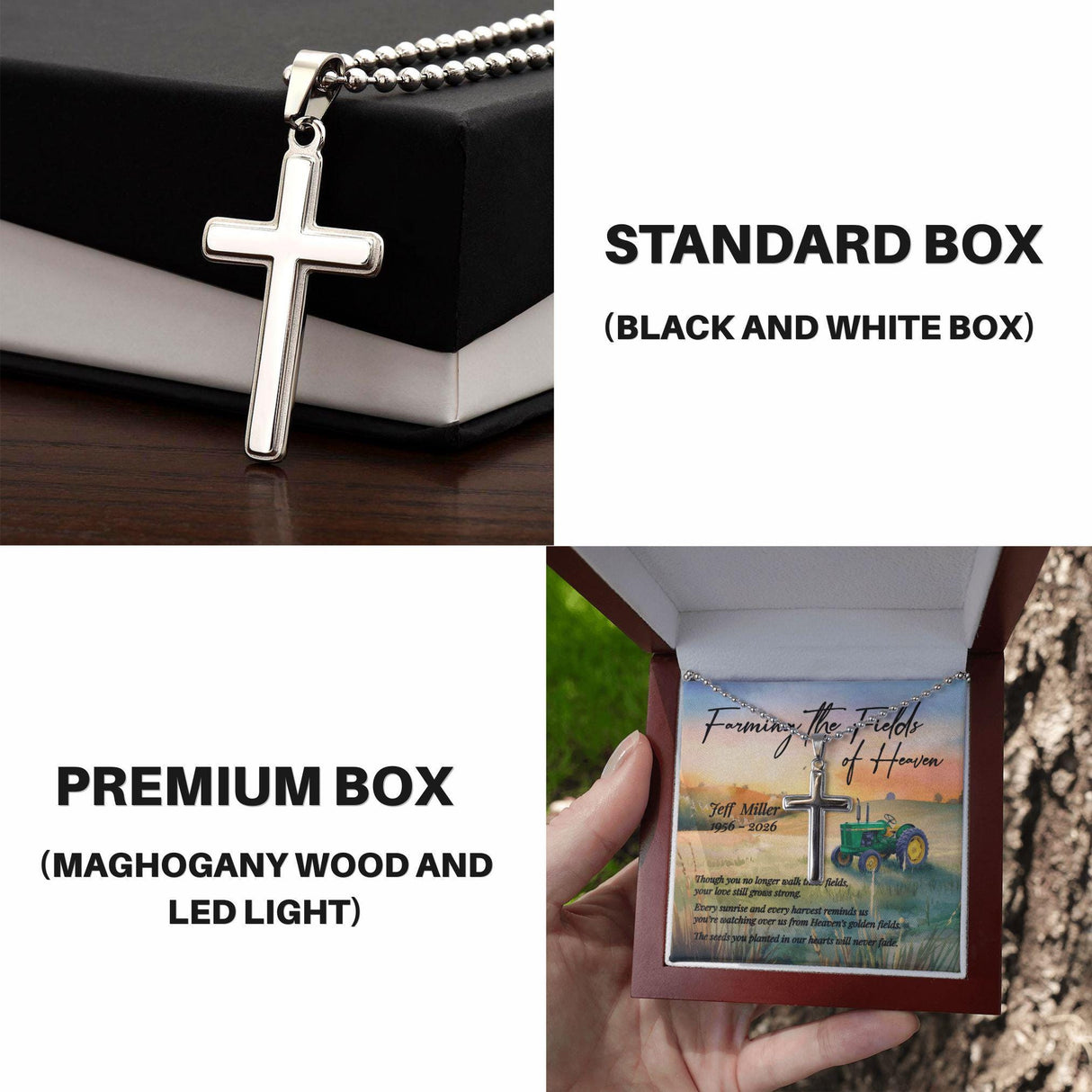 Farming the Fields of Heaven - Personalized Memorial Cross Necklace for Farmer Grandpa