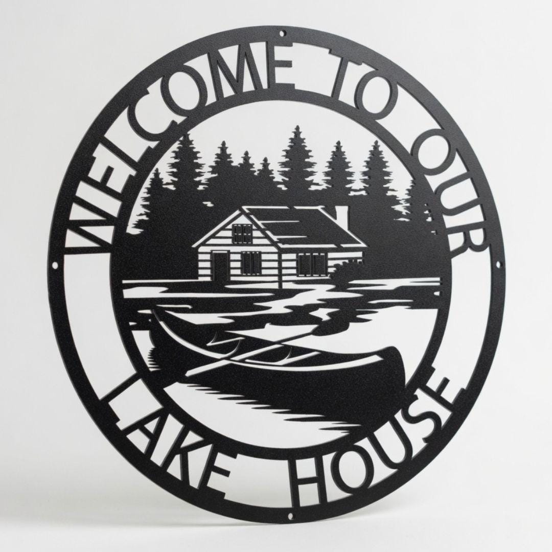 Welcome to Our Lake House Metal Sign - Cabin Canoe Outdoor Porch Decor Lakehouse Gift