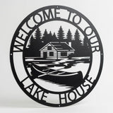 Welcome to Our Lake House Metal Sign - Cabin Canoe Outdoor Porch Decor Lakehouse Gift