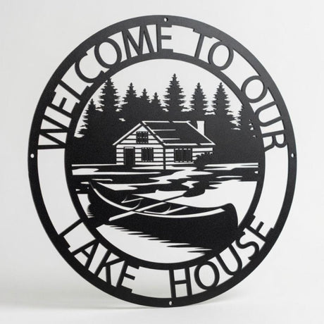 Welcome to Our Lake House Metal Sign - Cabin Canoe Outdoor Porch Decor Lakehouse Gift