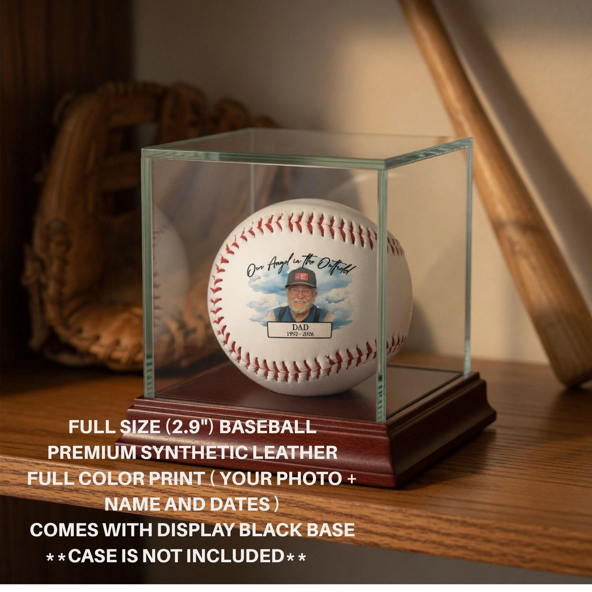 Personalized Baseball Memorial - Our Angel in the Outfield Photo Baseball Gift for Dad or Grandpa