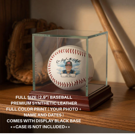 Personalized Baseball Memorial - Our Angel in the Outfield Photo Baseball Gift for Dad or Grandpa