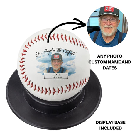 Personalized Baseball Memorial - Our Angel in the Outfield Photo Baseball Gift for Dad or Grandpa