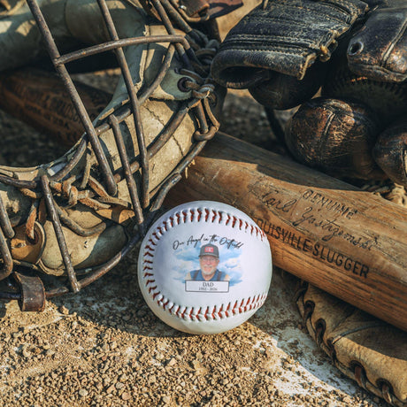Personalized Baseball Memorial - Our Angel in the Outfield Photo Baseball Gift for Dad or Grandpa