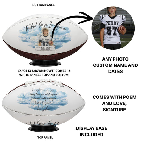 Personalized Football Memorial - Touched Down In Heaven Photo Football Gift for Dad or Player