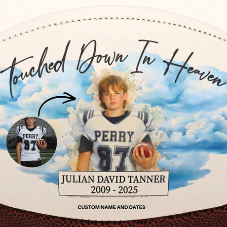 Personalized Football Memorial - Touched Down In Heaven Photo Football Gift for Dad or Player