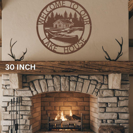 Welcome to Our Lake House Metal Sign - Cabin Canoe Outdoor Porch Decor Lakehouse Gift