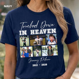 Custom Football Memorial Photo Shirt - Touched Down In Heaven Football Fan Remembrance Gift