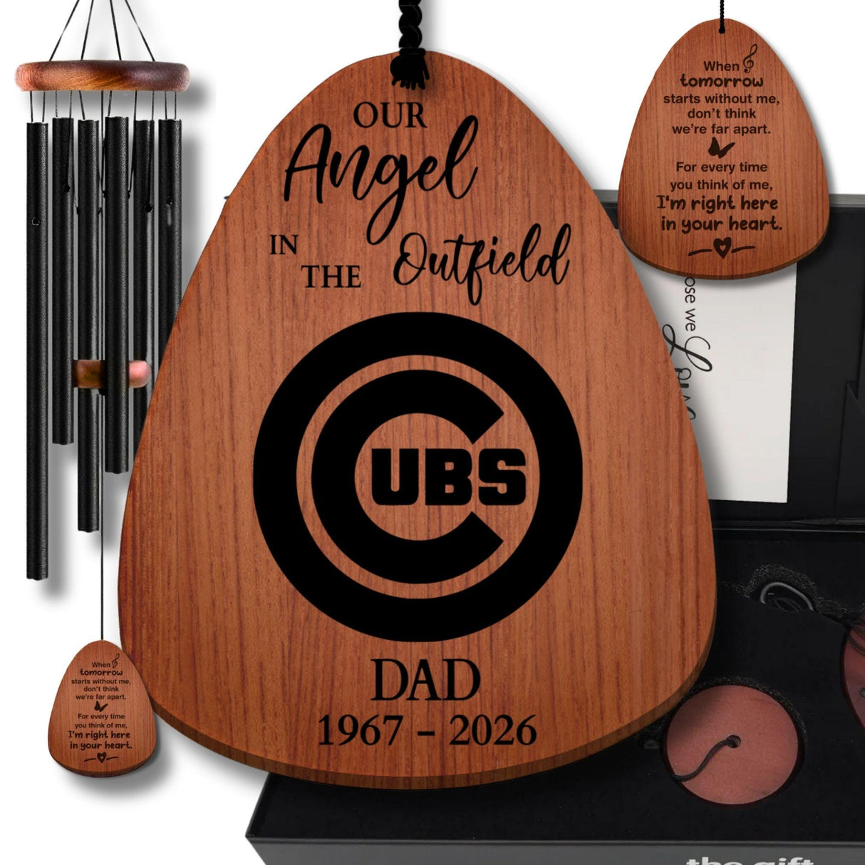 Chicago Cubs Baseball Memorial Wind Chime | Our Angel in the Outfield | Personalized Dad Sympathy Gift