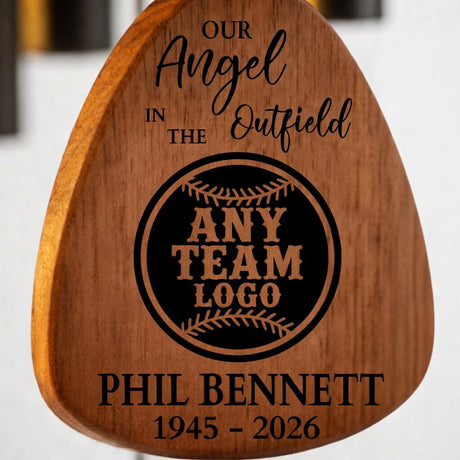 Baseball Memorial Wind Chime Any Team Logo | Our Angel in the Outfield | Personalized Sports Grief Gift