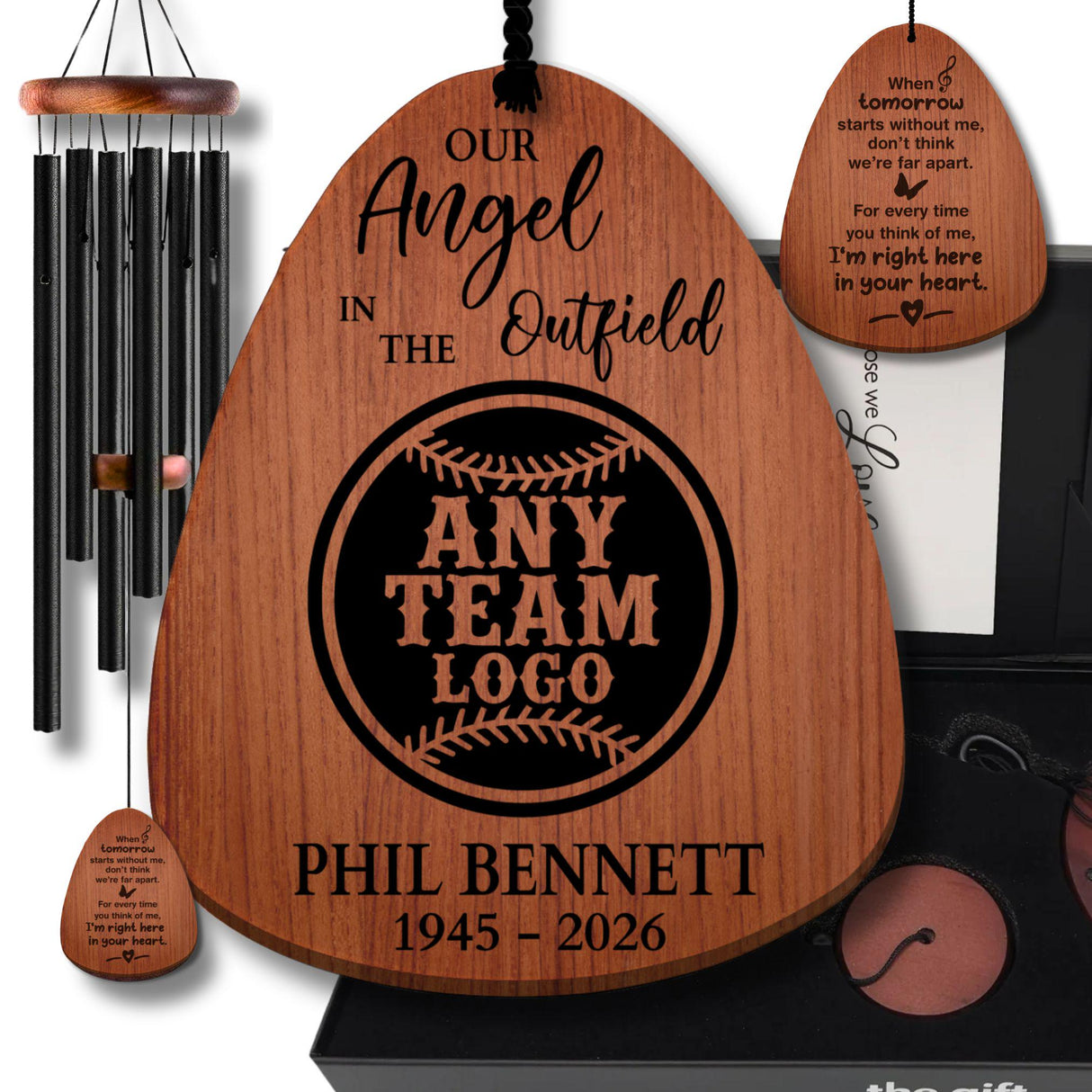 Baseball Memorial Wind Chime Any Team Logo | Our Angel in the Outfield | Personalized Sports Grief Gift