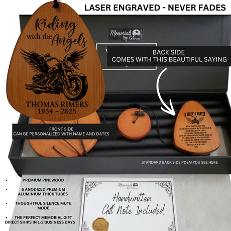 Motorcycle Sympathy Gift Wind Chimes Gift Laser Engraved Biker Memorial Gift for Dad