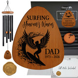 Personalized Surfer Memorial Wind Chime – Laser Engraved Surfing Heaven's Waves Sympathy Gift