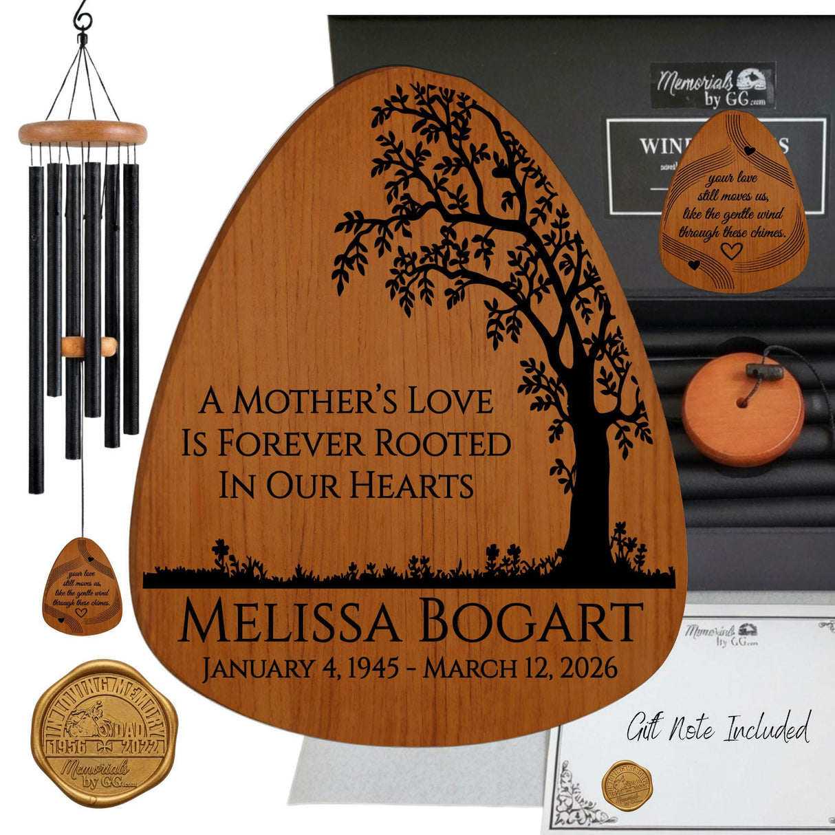 Loss of Mother Father Memorial Wind Chime - Family Forever Rooted In Our Hearts Tree of Life Sympathy Gift