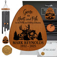 Personalized Outdoorsman Memorial Wind Chime, Laser Engraved Fishing and Hunting Sympathy Gift, Loss of Grandpa Father Remembrance