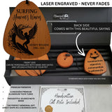 Personalized Surfer Memorial Wind Chime – Laser Engraved Surfing Heaven's Waves Sympathy Gift